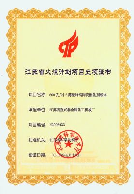 江苏省火炬计划项目立项证书